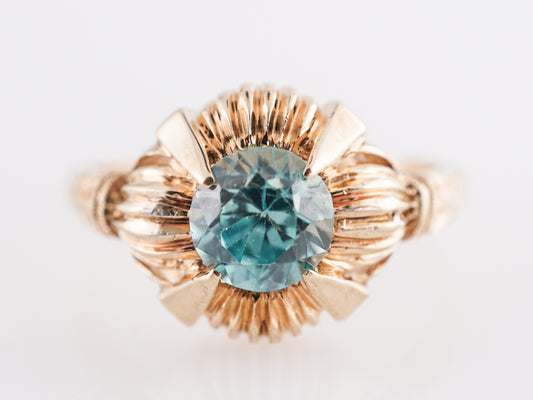 1.24 Retro Blue Zircon Engagement Ring in 14K