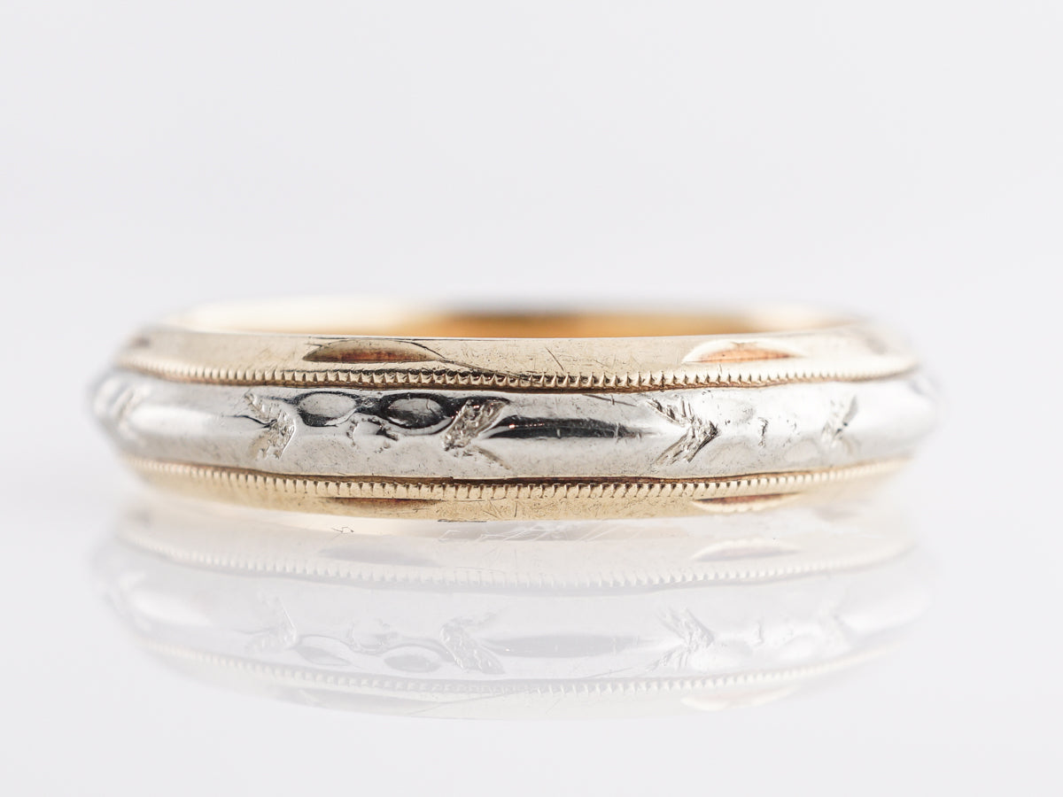 Retro Two-Tone Engraved Wedding Band in 14k Yellow Gold