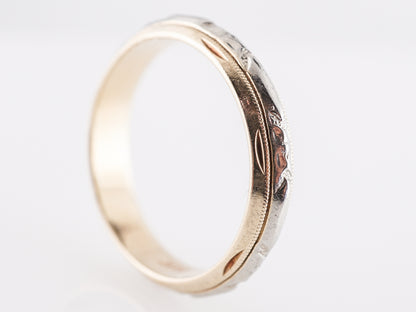 Retro Two-Tone Engraved Wedding Band in 14k Yellow Gold