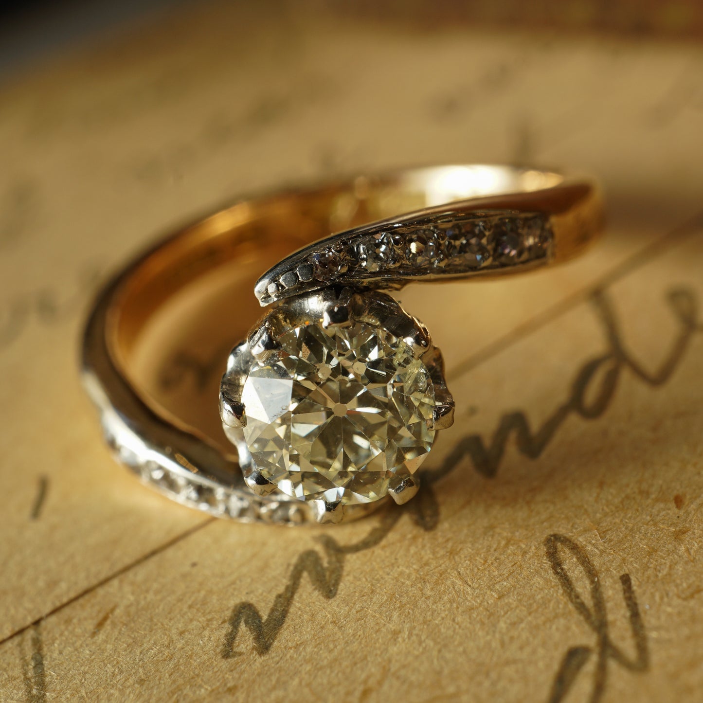 Victorian Two-Tone Diamond Engagement Ring in 18k