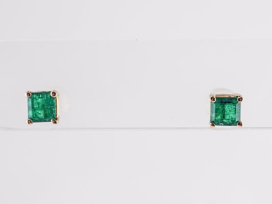 Square Cut Emerald Stud Earrings in 18K Yellow Gold