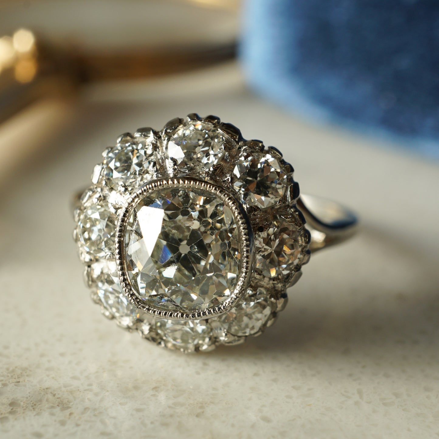 1.37 Art Deco Diamond Cluster Engagement Ring in Platinum