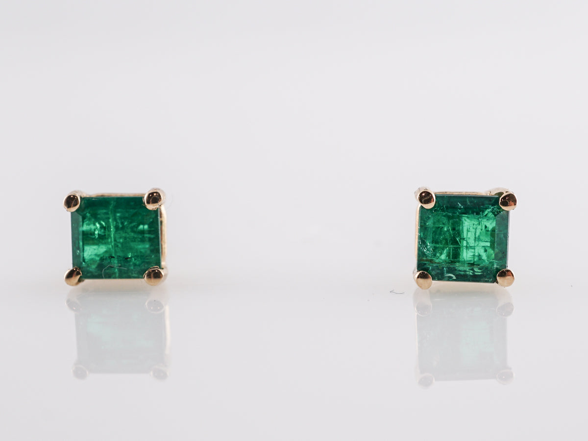 Square Cut Emerald Stud Earrings in 18K Yellow Gold – Filigree