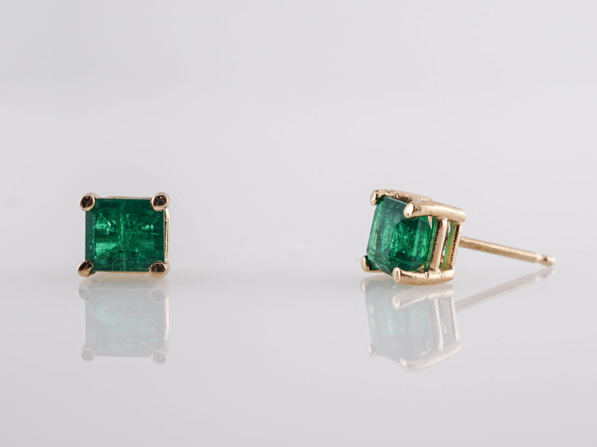 Square Cut Emerald Stud Earrings in 18K Yellow Gold Filigree Jewelers