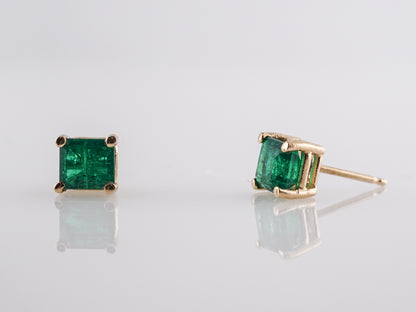 Square Cut Emerald Stud Earrings in 18K Yellow Gold