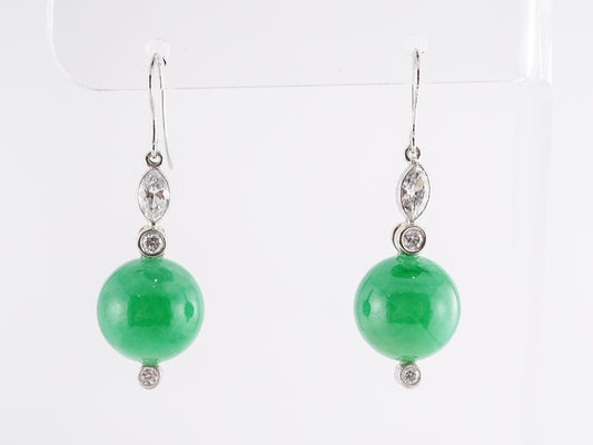 Cabochon Cut Jade & Diamond Earrings in Platinum