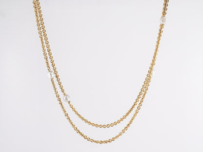 52 Inch Victorian Chain Necklace with Pearls in 18k