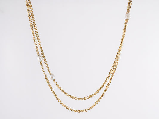 52 Inch Victorian Chain Necklace with Pearls in 18k