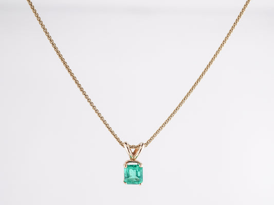 Square Cut Emerald Pendant Necklace in 14k Yellow Gold