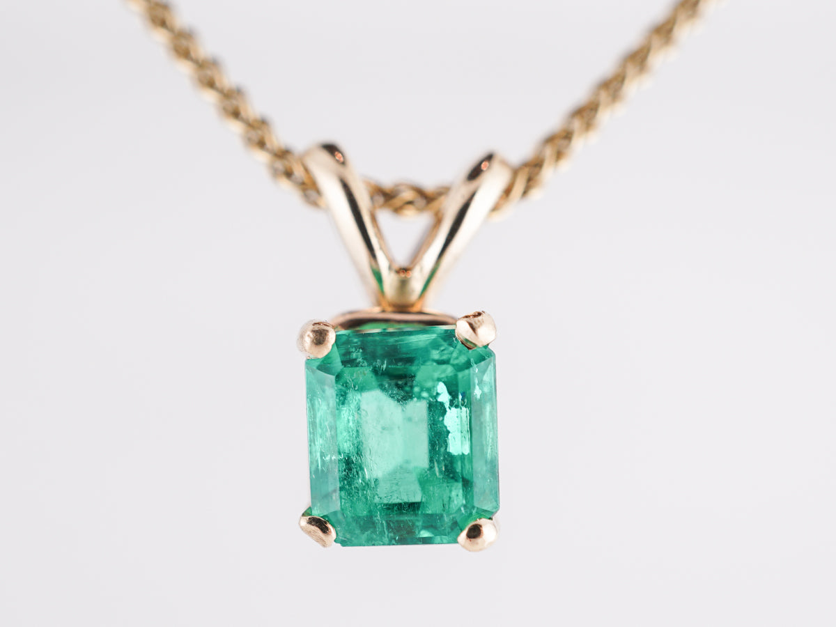 Square Cut Emerald Pendant Necklace in 14k Yellow Gold
