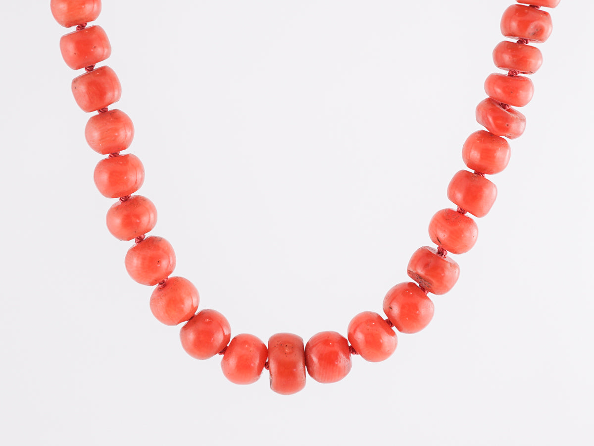 Mid-Century Coral Beaded Necklace with 14K Gold Clasp