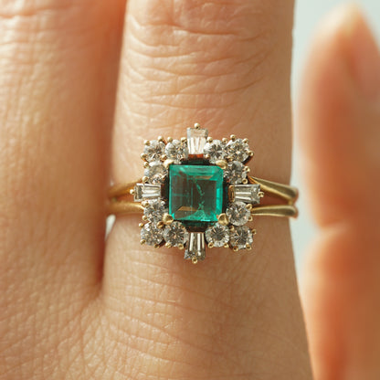 Emerald & Diamond Ballerina Cocktail Ring in 14K Yellow Gold