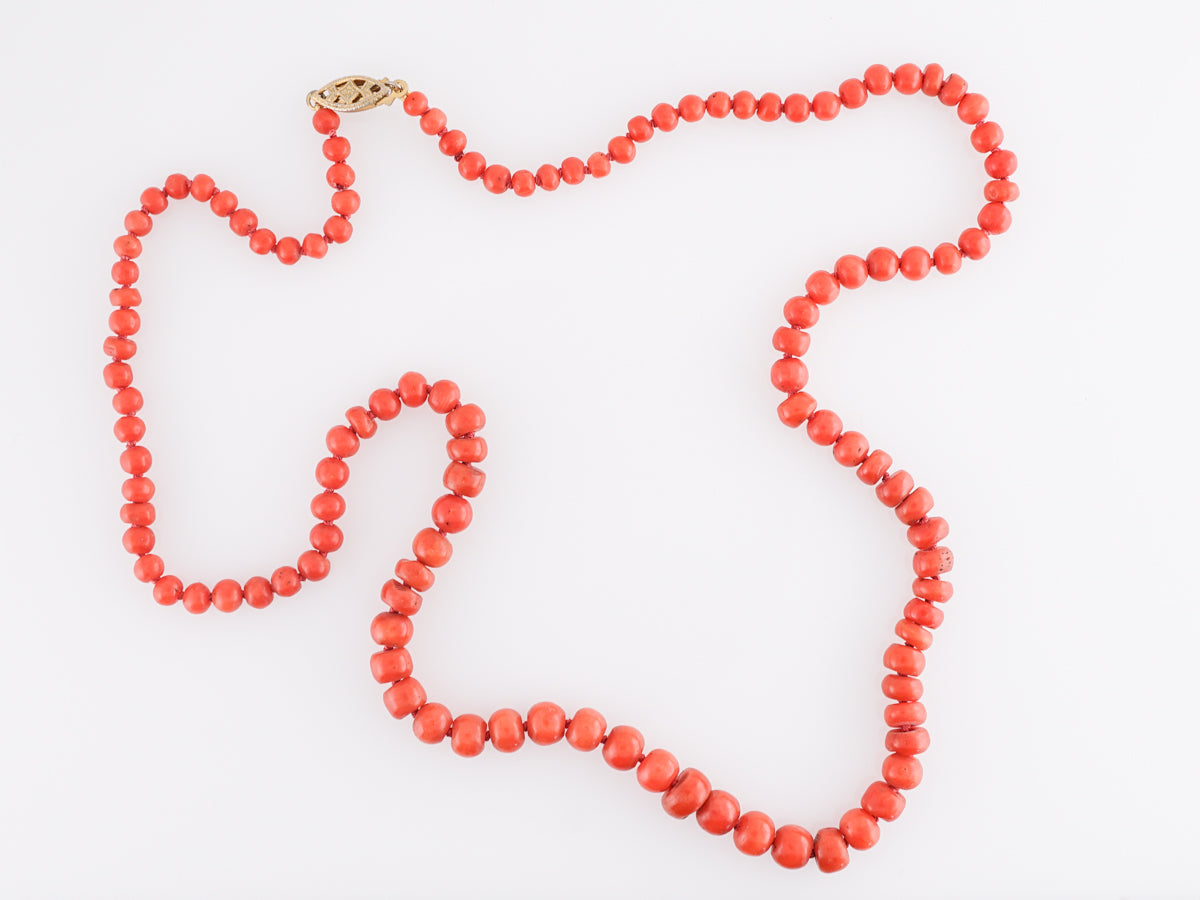 Mid-Century Coral Beaded Necklace with 14K Gold Clasp