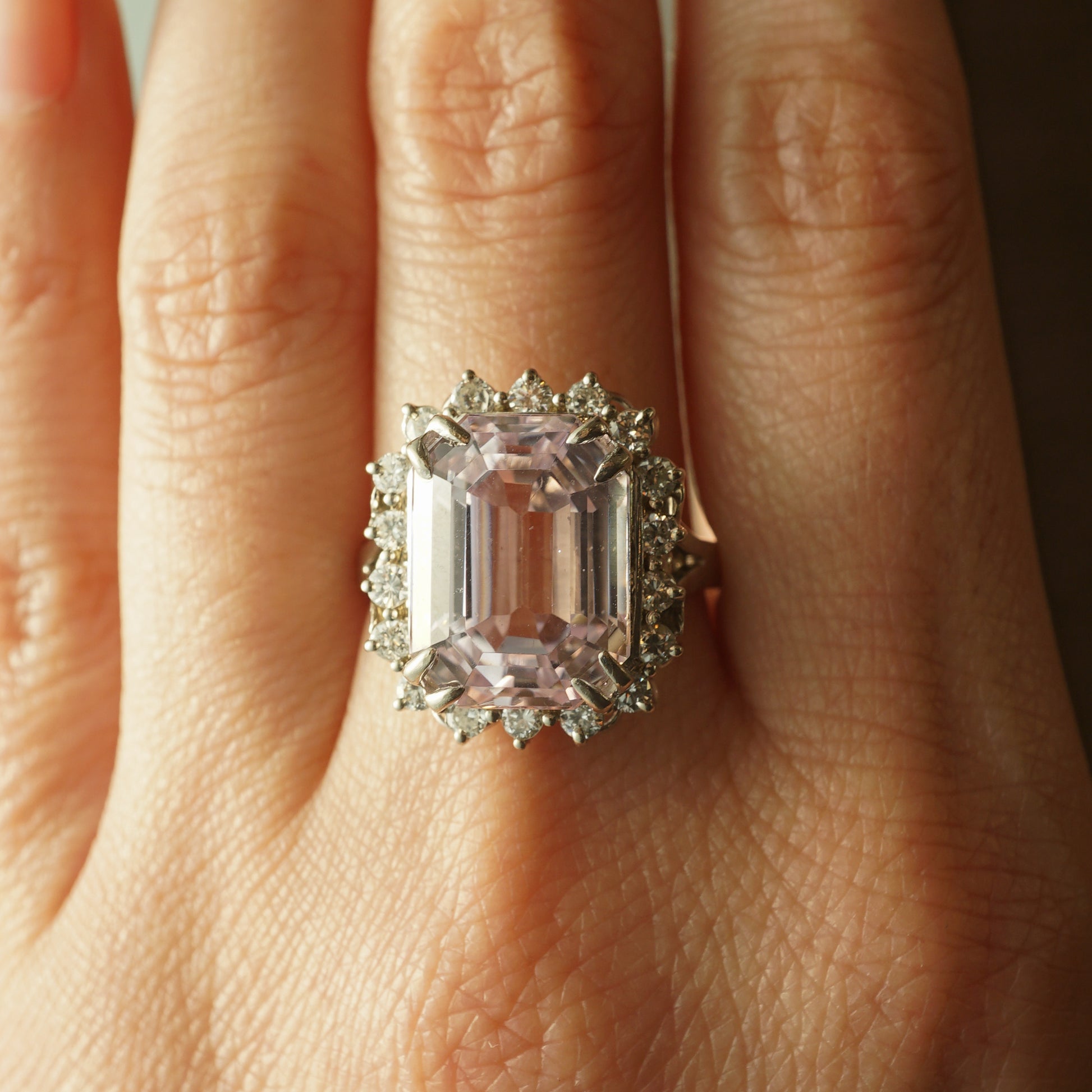 Kunzite & Diamond Cocktail Ring in 14k White Gold