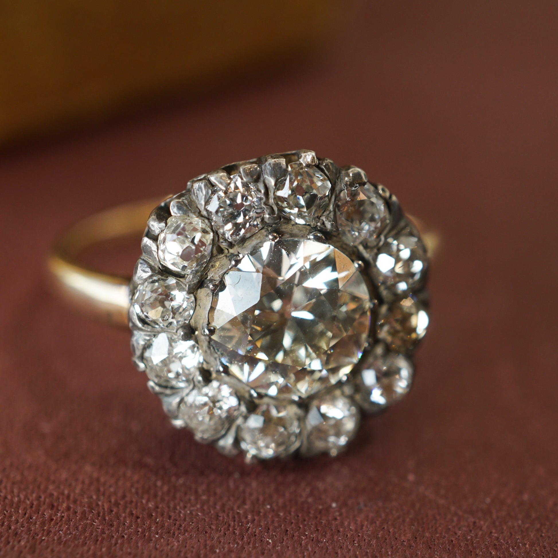 Antique Victorian Diamond Cluster Ring in Sterling Silver 14k