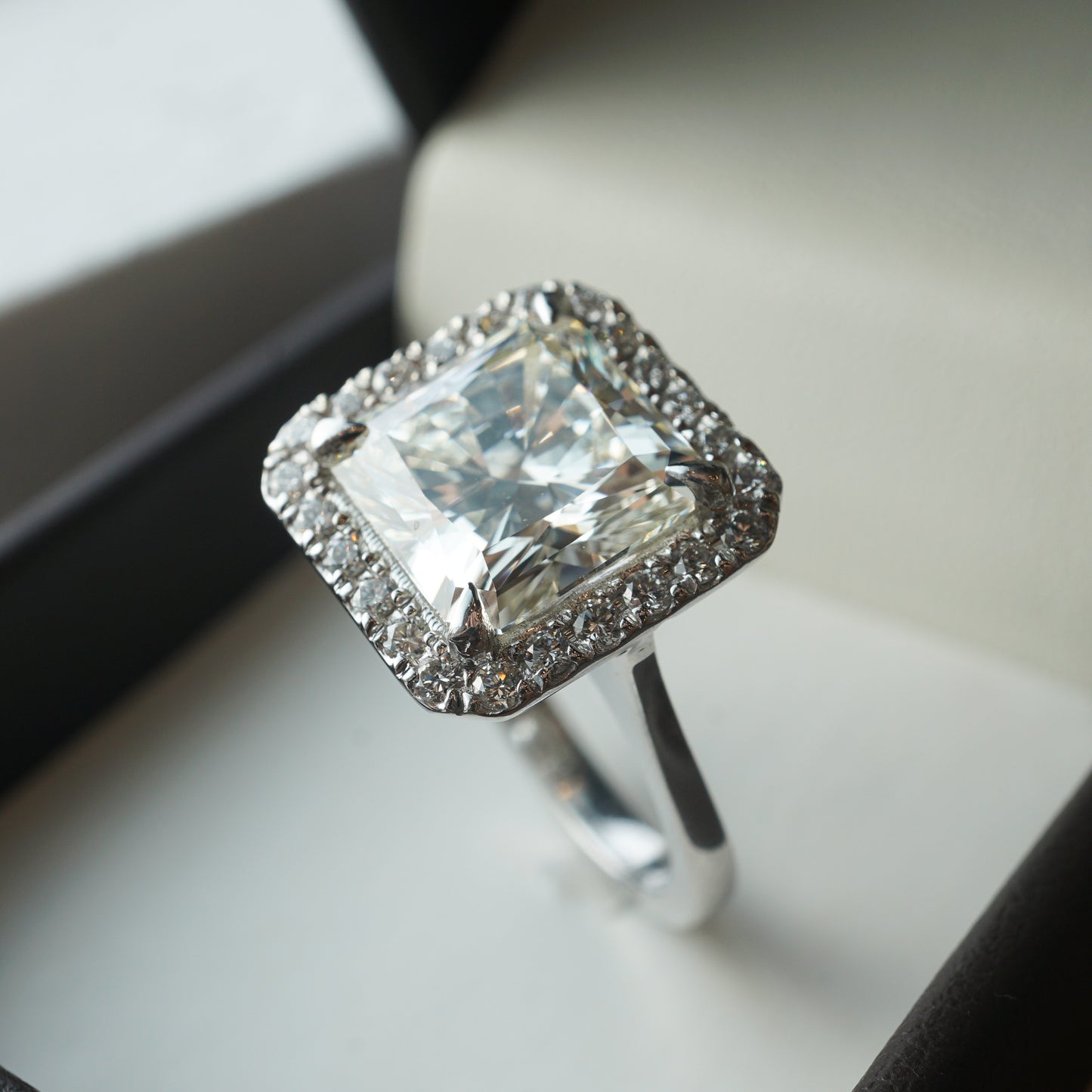 Radiant Cut Diamond Halo Engagement Ring in Platinum