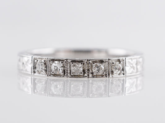 .10 Deco Single Cut Diamond Wedding Band in 18K White Gold