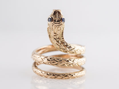 Victorian Snake Ring w/ Sapphire Eyes in 18k Yellow Gold