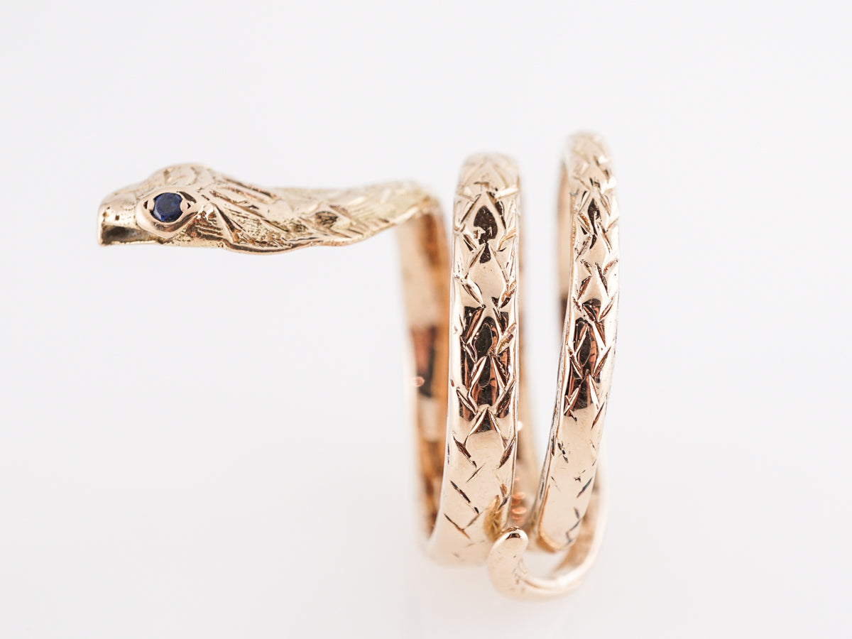 Victorian Snake Ring w/ Sapphire Eyes in 18k Yellow Gold