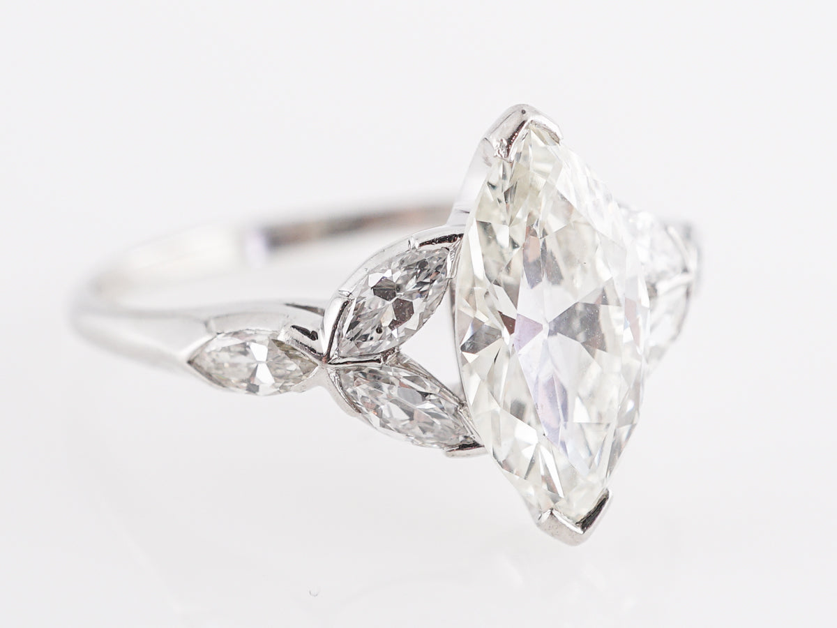 1.54 Art Deco Marquise Diamond Engagement Ring in Platinum