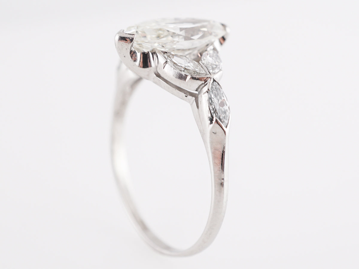 1.54 Art Deco Marquise Diamond Engagement Ring in Platinum