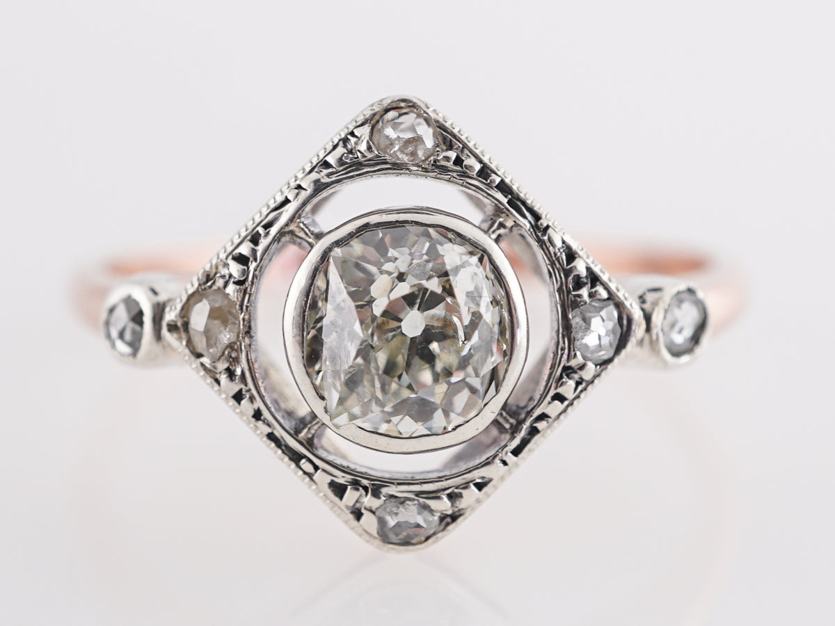 Old Mine Diamond Engagement Ring in 14K Rose Gold and Platinum