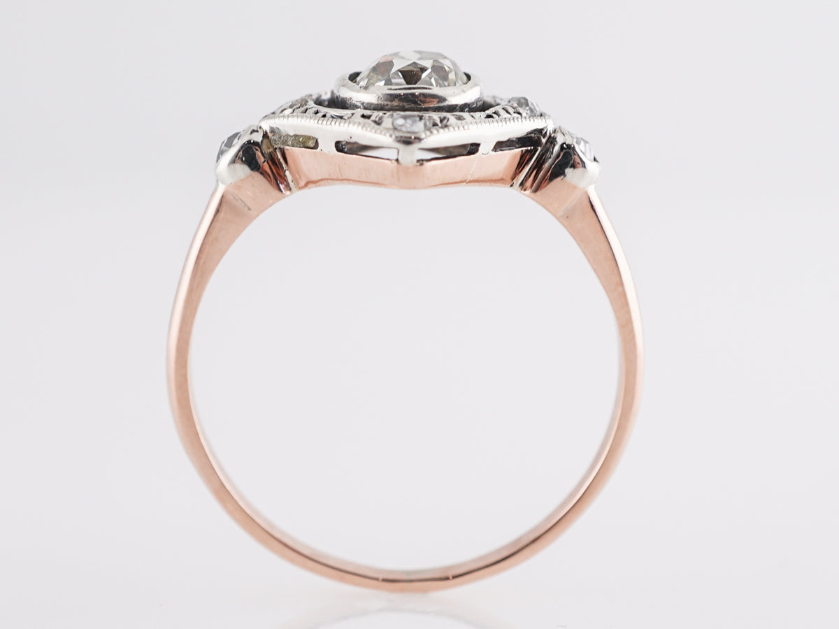 Old Mine Diamond Engagement Ring in 14K Rose Gold and Platinum