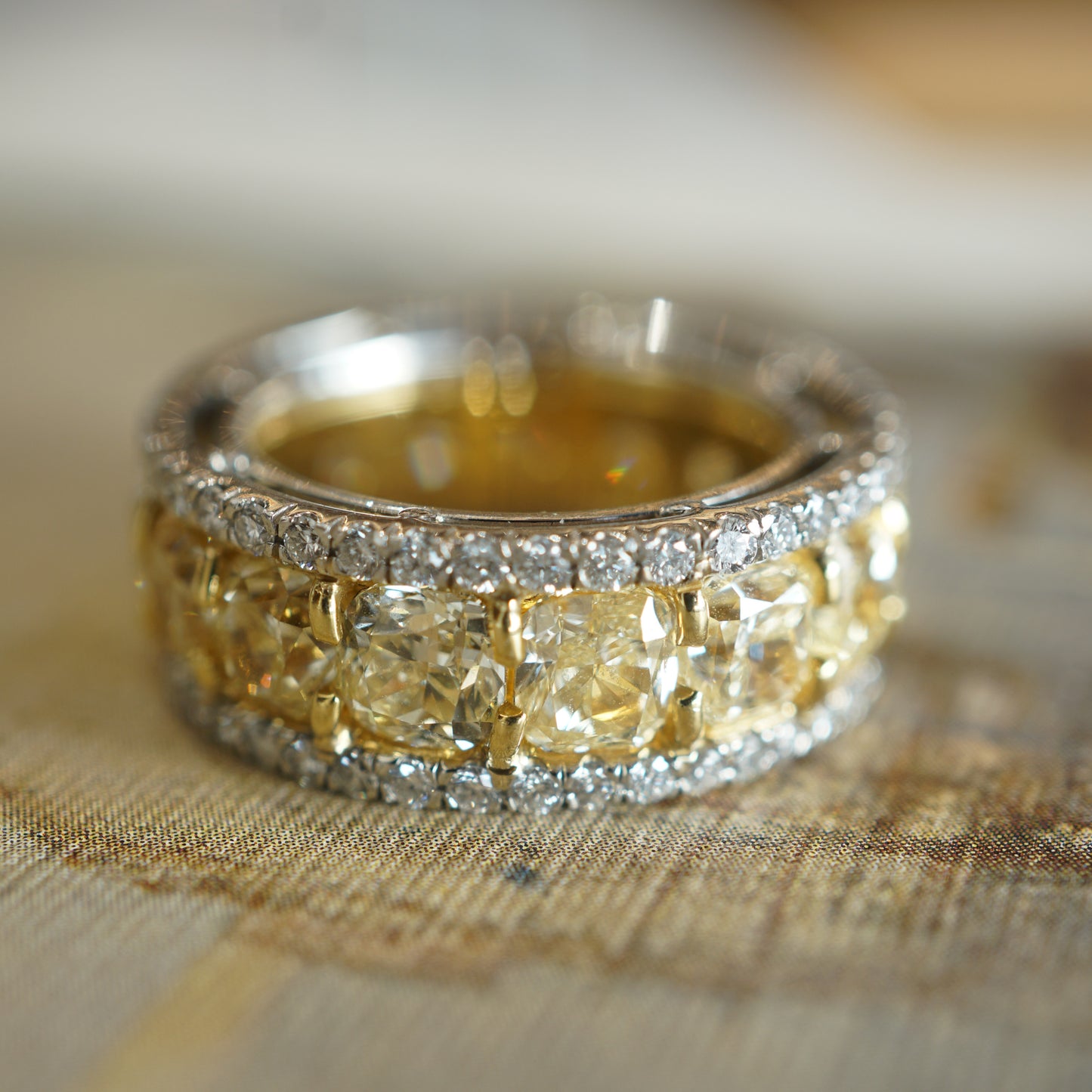 Fancy Yellow Diamond Cocktail Ring in Platinum & 18k Yellow Gold