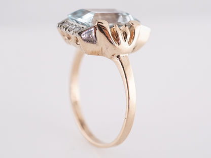 Mid-Century Aquamarine & Diamond Ring in 14k Yellow Gold