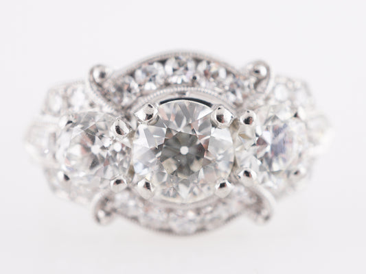 2.54 Vintage Three Stone Engagement Ring in Platinum