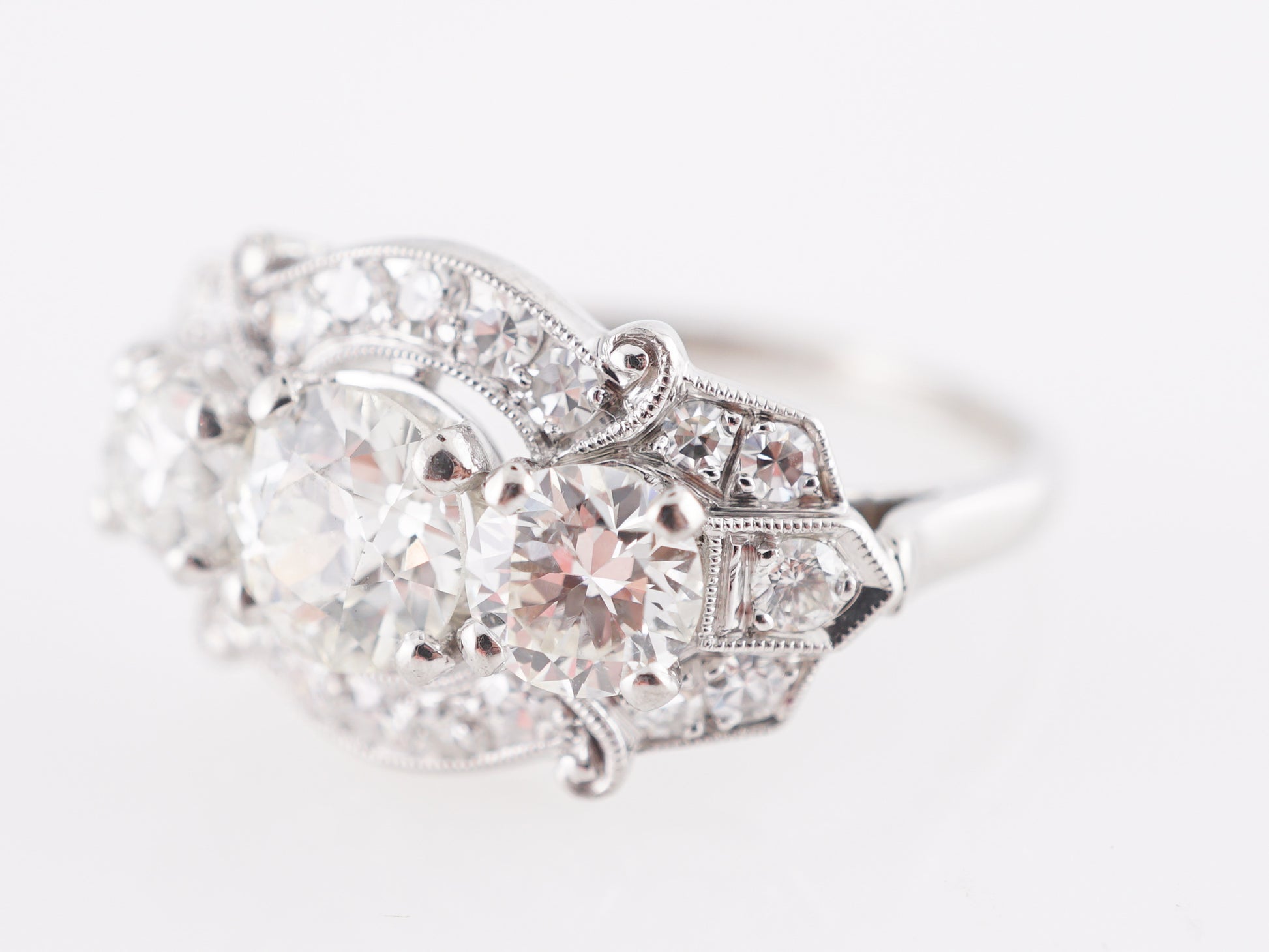 2.54 Vintage Three Stone Engagement Ring in Platinum