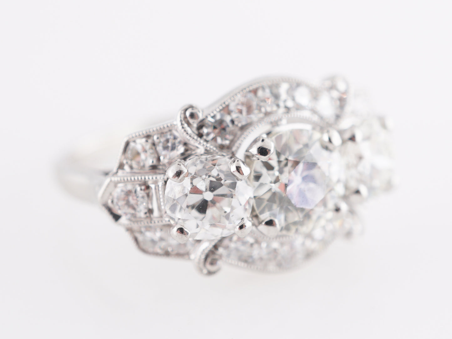 2.54 Vintage Three Stone Engagement Ring in Platinum
