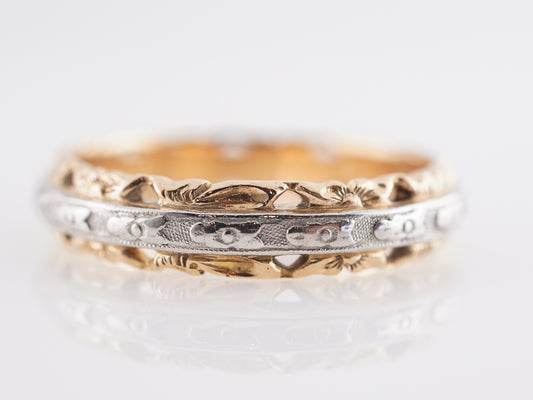 Retro Two-Tone Engraved Wedding Band in Gold and Platinum