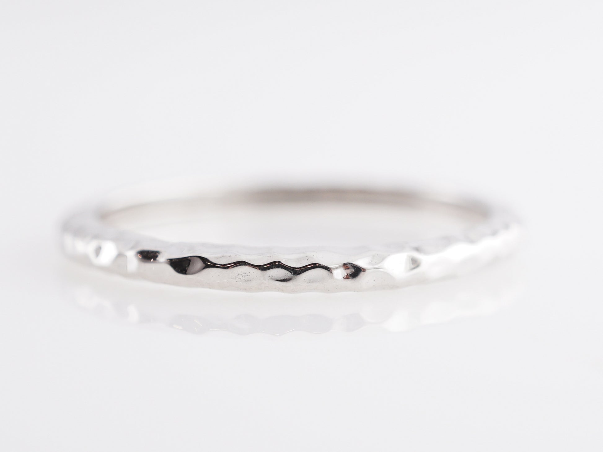 Thin Hammered Wedding Band in 14k White Gold