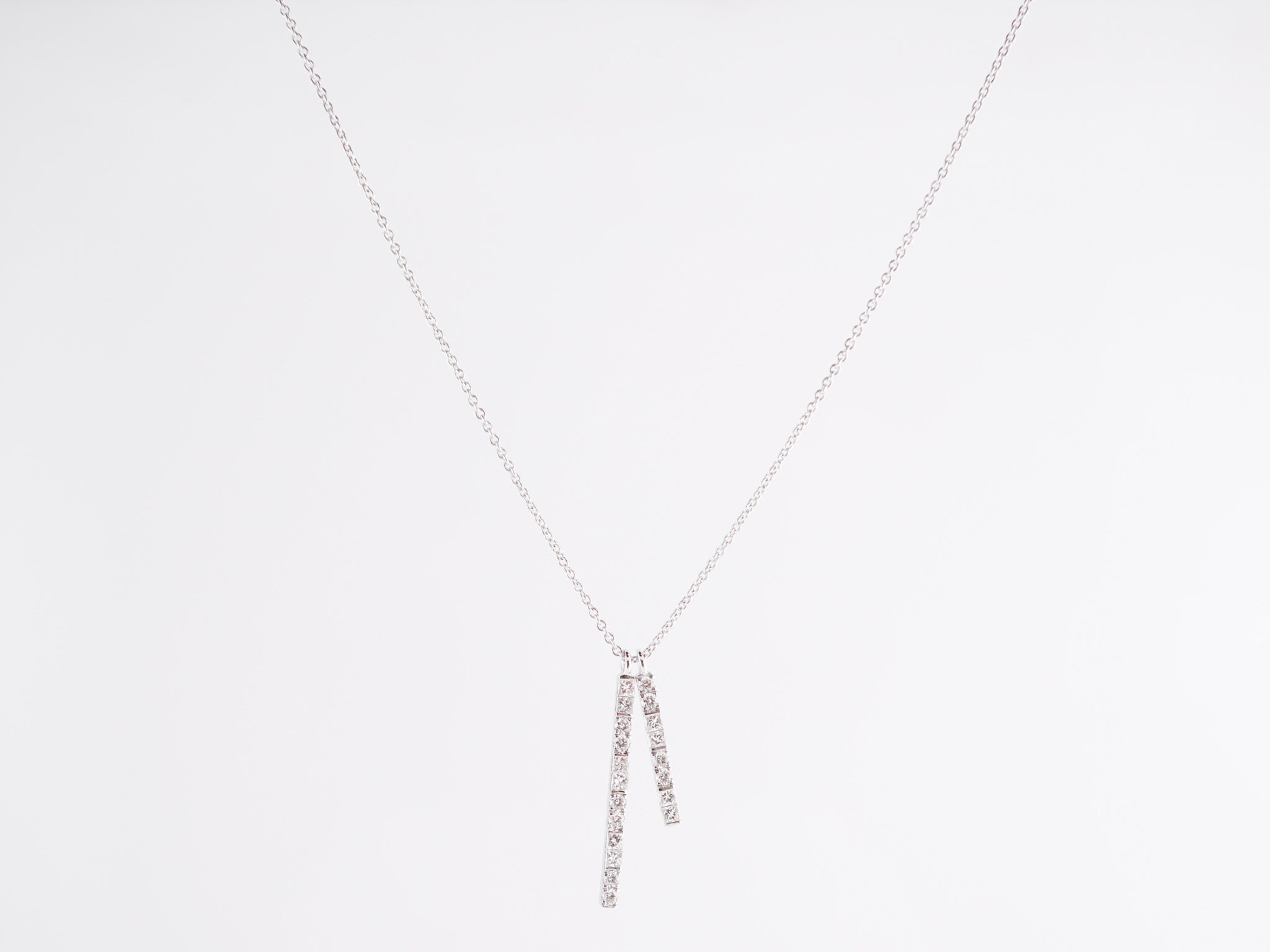 .34 Thin Bar Diamond Necklace in 18K White Gold - Filigree Jewelers