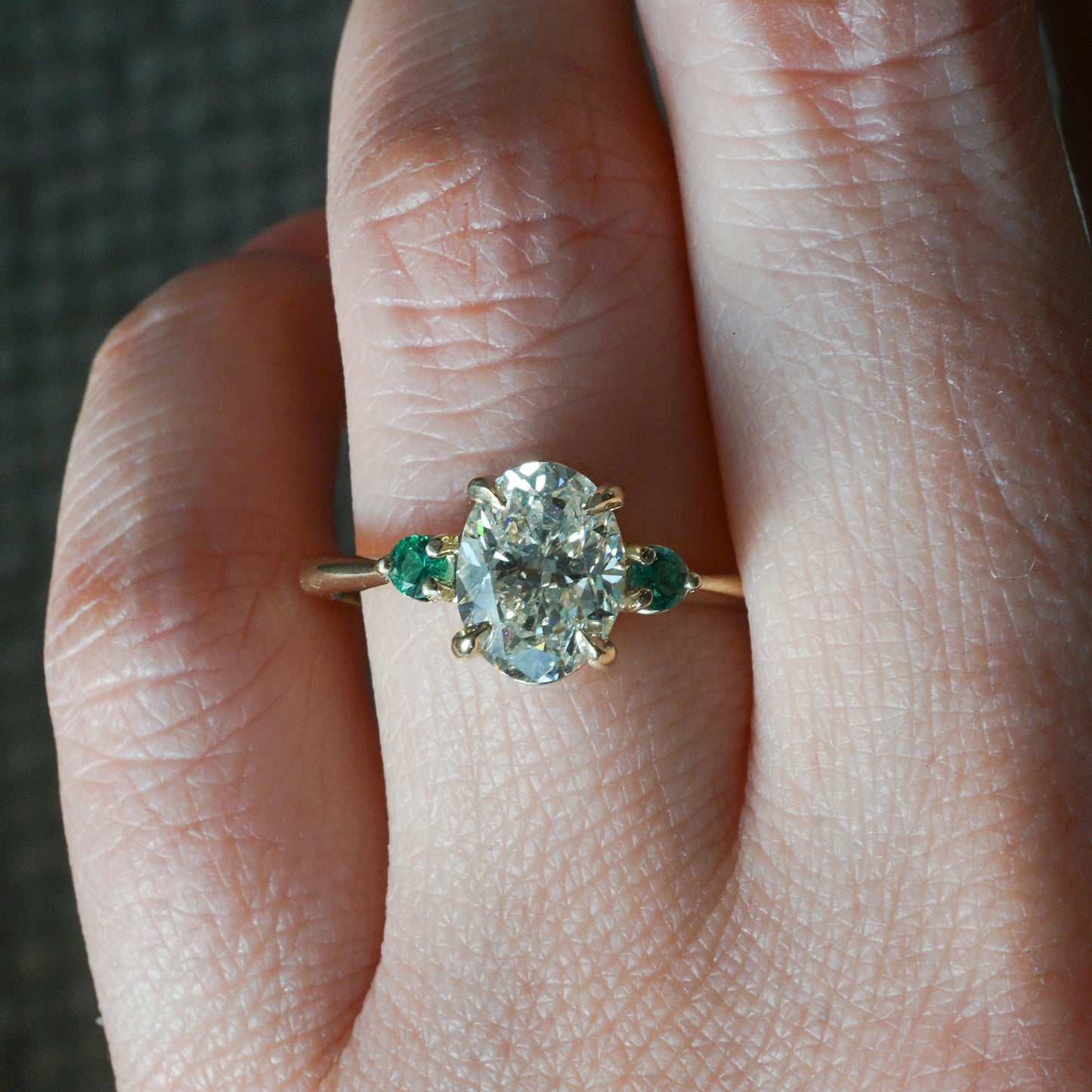 1.51 Oval Cut Diamond Engagement Ring w/ Emerald Accents