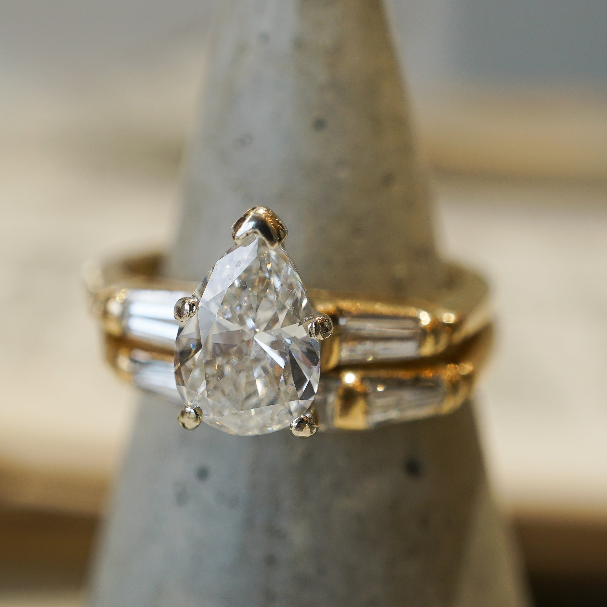 Mid-Century Diamond Engagement Set in 14k Yellow Gold