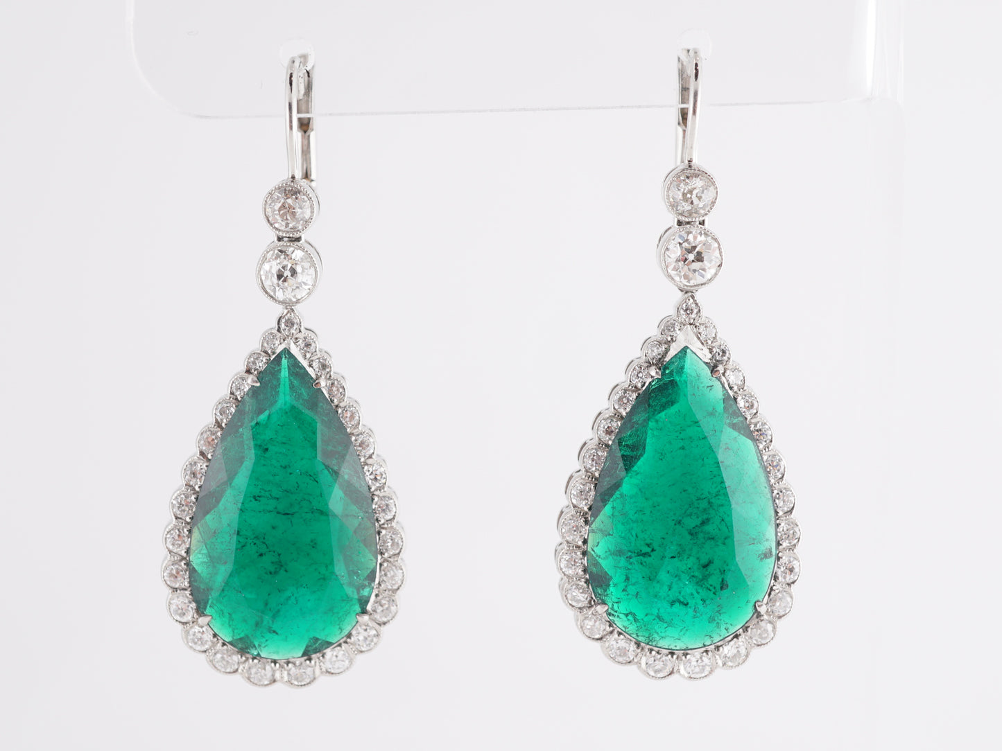 Pear Cut Emerald Earrings in 18K White Gold