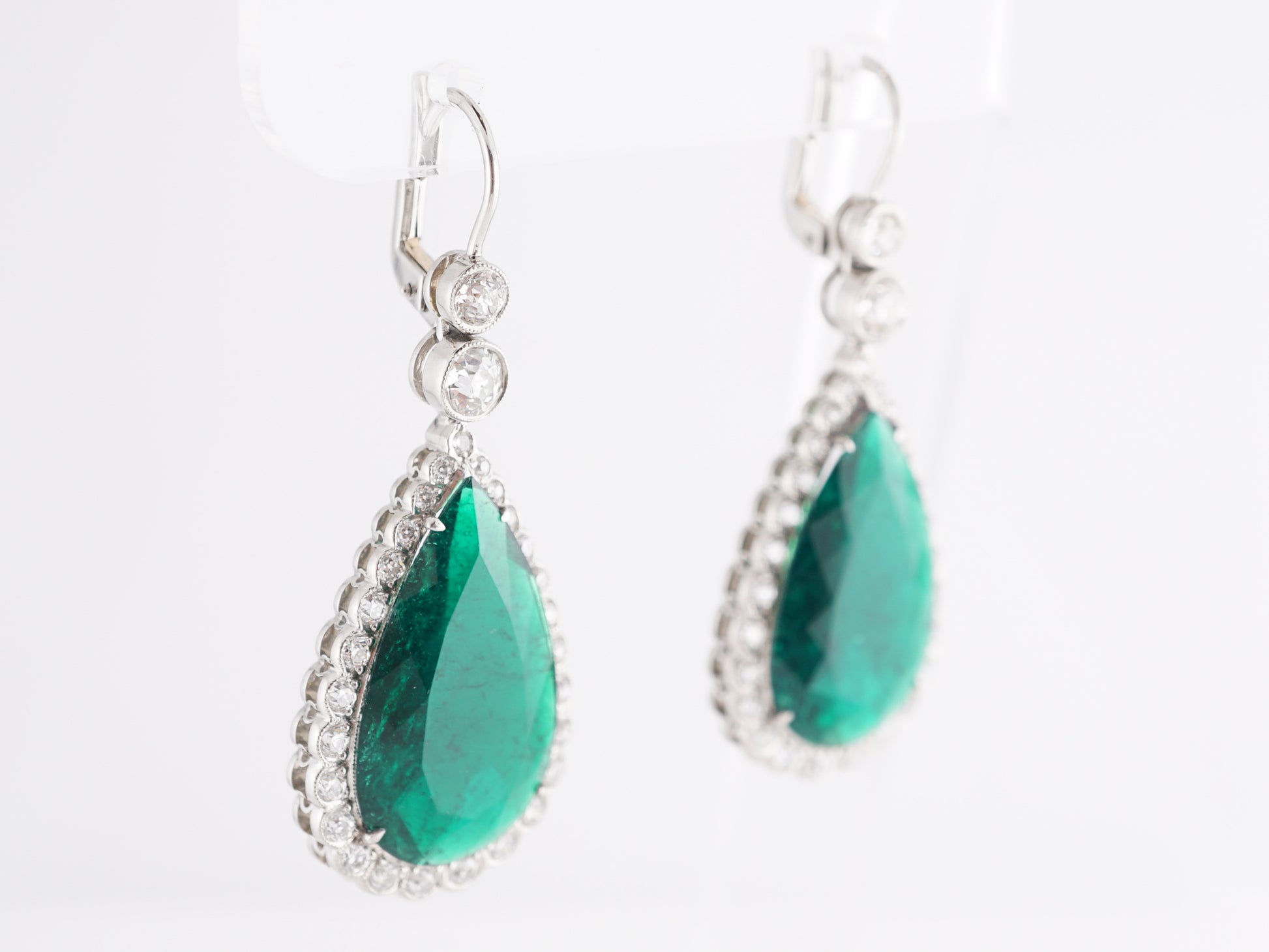 Pear Cut Emerald Earrings in 18K White Gold
