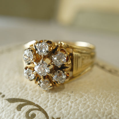 Victorian Diamond Cluster Cocktail Ring in 18k Yellow Gold