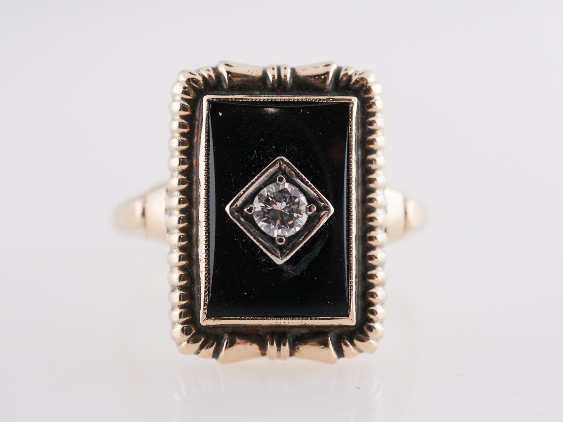 .09 Art Deco Diamond & Onyx Cocktail Ring 14k Yellow Gold