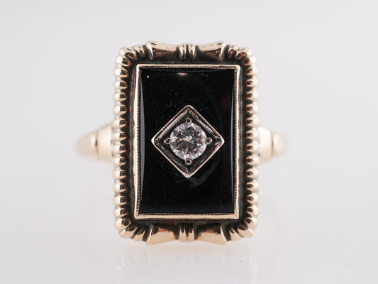 .09 Art Deco Diamond & Onyx Cocktail Ring 14k Yellow Gold