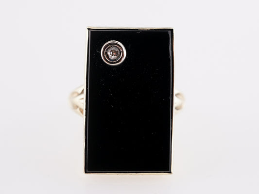 .03 Art Deco Onyx & Diamond Ring in 14k Yellow Gold