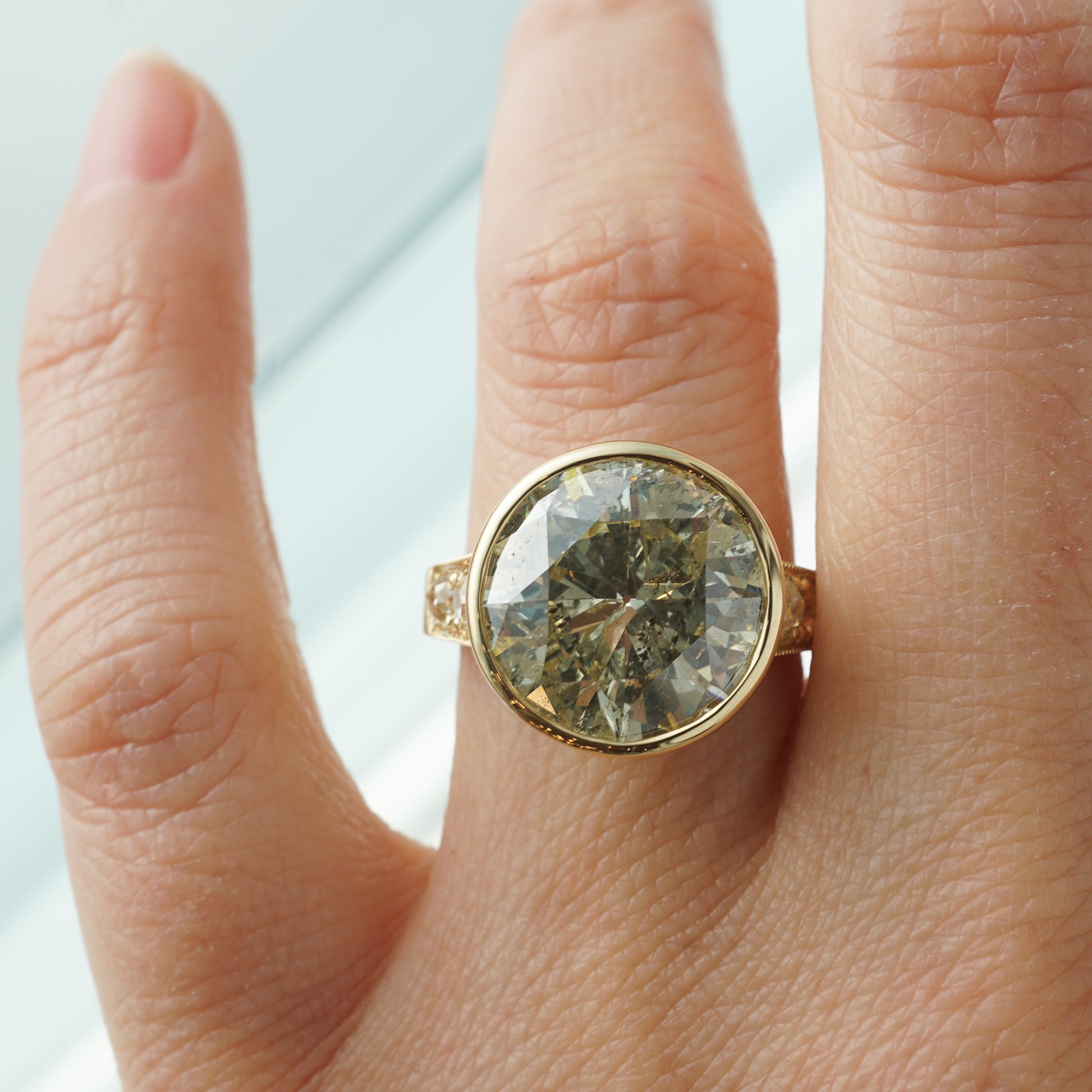 6.65 Bezel Set Diamond Engagement Ring in 18k Yellow Gold