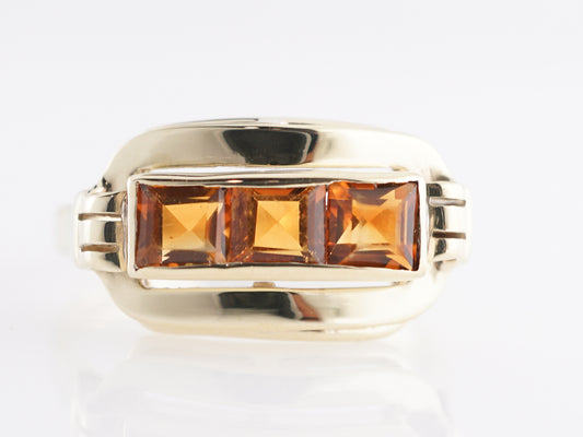 Mid-Century Three Stone Citrine Ring in 14k Yellow Gold