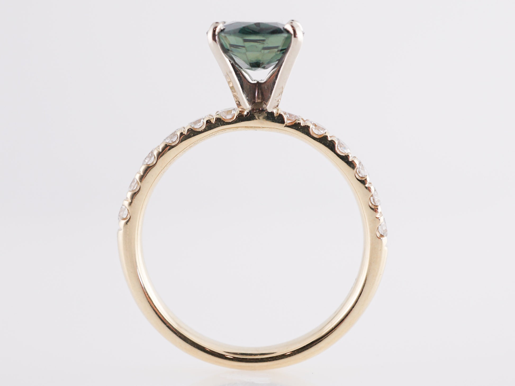 2.44 Oval Green Sapphire Engagement Ring in 14K Yellow GoldComposition: PlatinumRing Size: 6.5Total Diamond Weight: .44 ctTotal Gram Weight: 2.8 gInscription: 14k