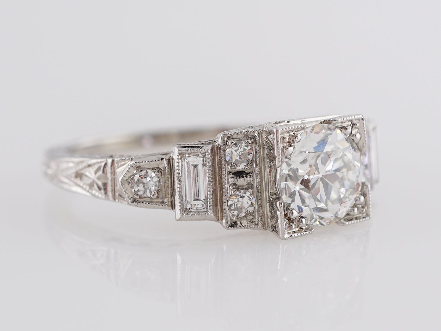 .90 Art Deco Diamond Engagement Ring in 18K White Gold