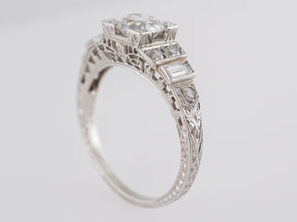 .90 Art Deco Diamond Engagement Ring in 18K White Gold