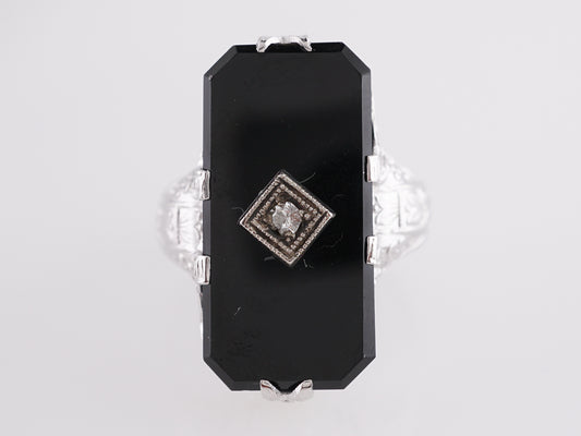 Vintage Art Deco Onyx and Diamond Ring in 14k White Gold