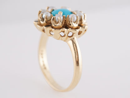 Vintage Mid-Century Turquoise & Pearl Cocktail Ring in 14k